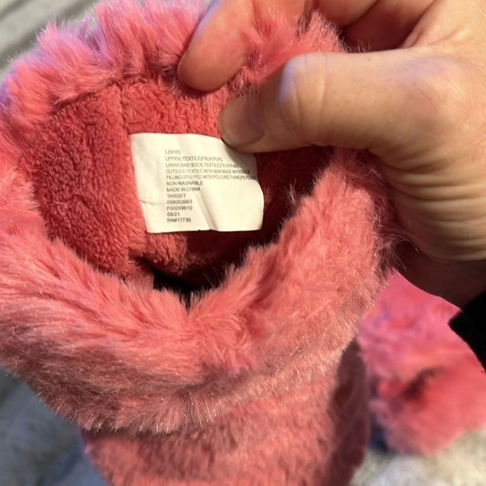 Pink fuzzy booty slippers